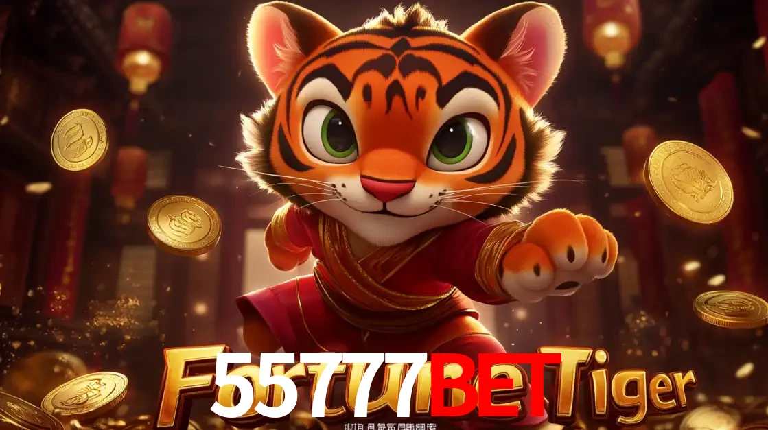O carismático mascote do jogo de slot Fortune Tiger, um tigre fofo em pose de artes marciais, pronto para trazer sorte e multiplicadores de ganhos no cassino online 55777BET.