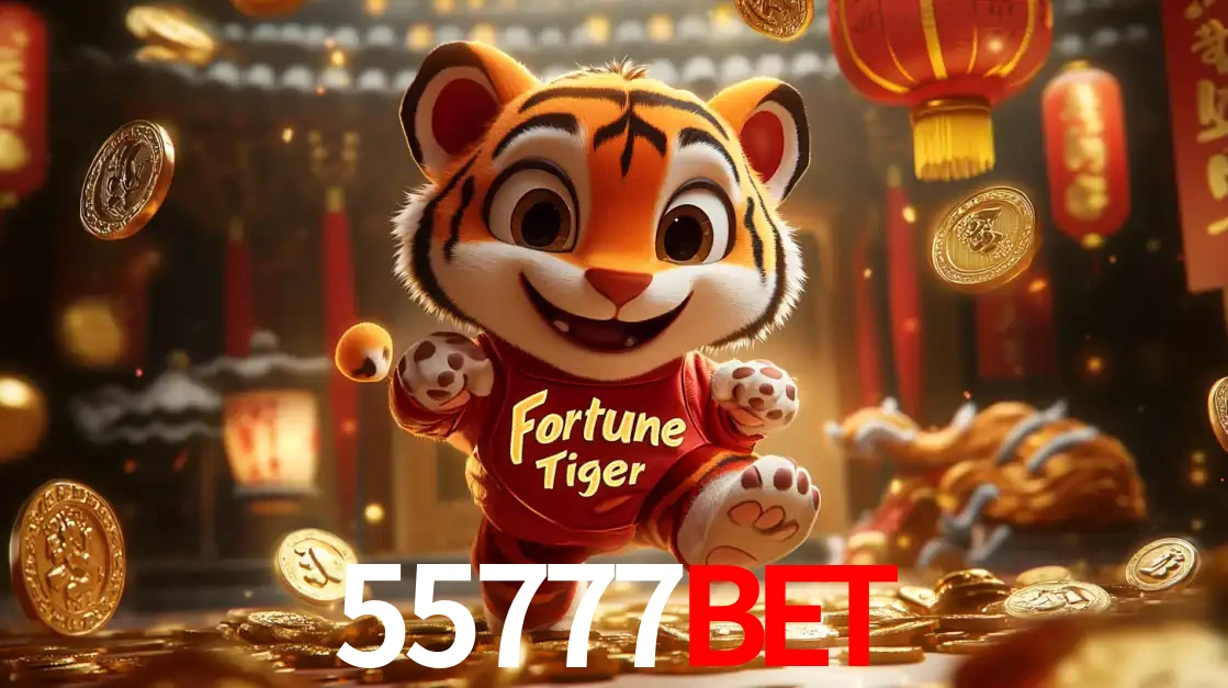 O alegre personagem do Fortune Tiger correndo sobre um caminho de moedas de ouro, simbolizando os grandes prêmios e a diversão do popular jogo de slot do 55777BET.