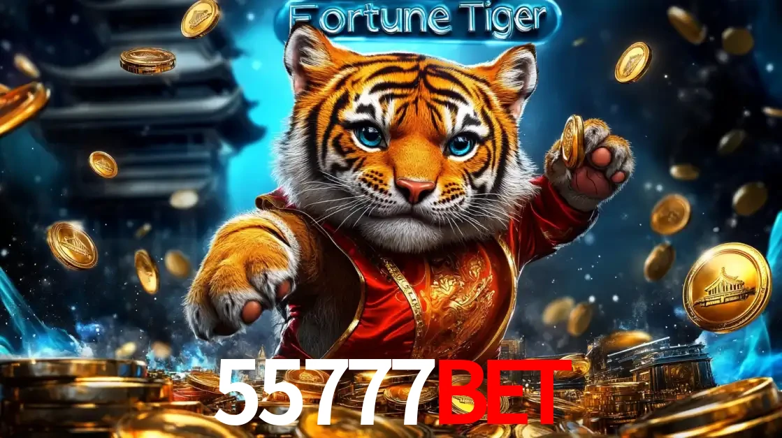 Imagem promocional do jogo de slot Fortune Tiger, com um tigre majestoso em traje tradicional cercado por uma fortuna em moedas de ouro, disponível agora no cassino 55777BET.
