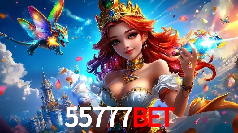 A princesa de um reino de fantasia mágico, com seu pequeno dragão, apresentando um mundo de prêmios encantados nos jogos de caça-níqueis do cassino 55777BET.